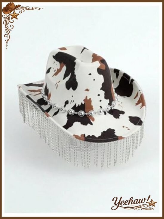 One Size Western Cowboy Hat with Rhinestone Fringe Beaded Belt main image 4